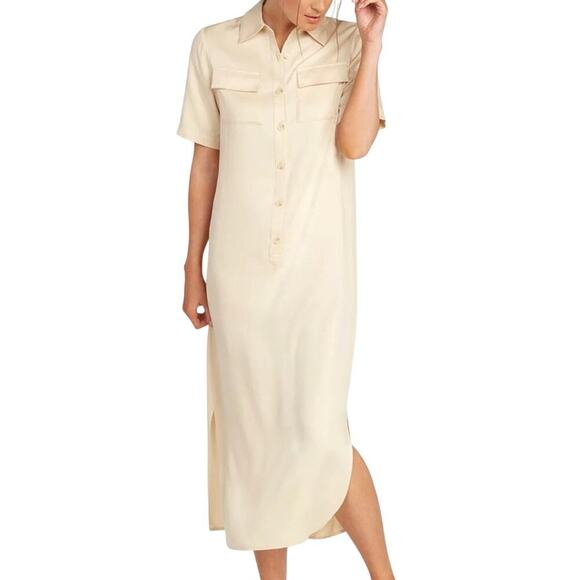 New Anthropologie The Cause Collection Euclid Cream Silk Midi Shirtdress XS - Picture 1 of 9